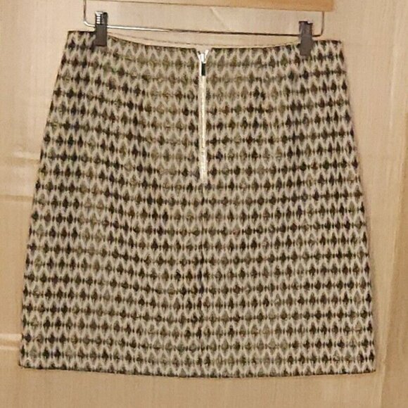 Loft Cream Gold Green Sparkle Textured Skirt 8 - Picture 2 of 6